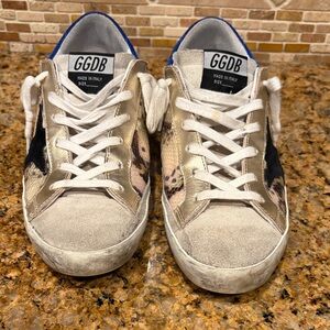 Golden Goose Superstar Sneakers in Blue and Silver sz 9
